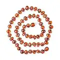 Genuine Baltic Amber Necklace - Polished Beads - Cognac Color - Knotted Between Beads - 32cm Long