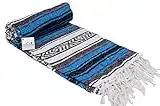 Open Road Goods Bright Blue Mexican Blanket - Authentic Serape Falsa Blanket | Handmade Mexican Throw Blanket | Handwoven XL Blanket from Mexico