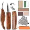 Wood Carving Tools, 13 in 1 Wood Carving Kit with Carving Hook Knife, Wood Whittling Knife, Chip Carving Knife, Gloves, Carving Knife Sharpener for Spoon, Bowl, Kuksa Cup, Beginners Woodworking