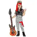 Widmann - Costume enfant rockstar, débardeur, t-shirt en maille, pantalon, ceinture, bande de jambe, bandana, années 80, carnaval, fête à thème, 158