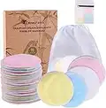 Reusable Makeup Remover Pads| Bamboo Fiber Organic Cotton Pads Face| Cotton Rounds Eyes Make Up Remover Pads Zero Waste Washable| for All Skin Types | 1 Laundry Bag+1 Storage Bag| 16 Pcs