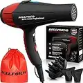 Professional Ionic Salon Hair Dryer, 2200 Watt Powerful AC Motor Ceramic Tourmaline Ion Blow Dryer, Quiet Hair Dryers with Diffuser & 2 Concentrator Nozzle Attachments Black/Red