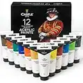 Castle Art Supplies Set di Vernici Acriliche, 12 x 75 ml | Enorme Set per Principianti o Artisti Adulti | Colori Intensi | Adatte a Varie Superfici | Con Resistente Cofanetto di Presentazione…