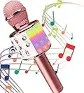 Wireless Bluetooth Karaoke Microphone, Rechargeable Battery, Colorful LED Lights, Portable Handheld Singing Karaoke Mic Speaker Machine for Kids Girls Boys Adults All Age (Rose Gold)