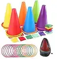 Coriver Set da 32 pezzi Ring Toss Game, 3 in 1 Carnival Combo Set con sacchetti di fagioli, cerchi in plastica, pennarelli a cono e borsa a rete per il corso di sport all'aperto al coperto