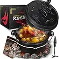 KESSER® Dutch Oven Set BBQ Feuertopf Schmortopf, Gusseisen Topf mit Deckelheber Henkel und Schlitz für Themormeter, kochkessel Grilltopf Gulaschkessel für Oudoor & Indoor