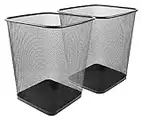 Greenco Small Trash Cans for Home or Office, 2pk, 6 Gallon Black Mesh Square Home/Office Trash Can, Lightweight, Sturdy for Under Desk, Kitchen, Bedroom, Den, or Recycling Can, 6 Gallon Square Trash