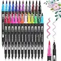 FURNIZONE Dual Tip Brush Pens 24 Colors - Colouring Pens for Kids Adult Colouring Books Watercolour, Art Markers Fineliner Tip Pens for Bullet Journal Drawing Sketching Calligraphy Design