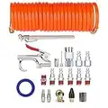 AIRTOON 1/4 Inch NPT Air Accessory Kit, 20 Piece Air Compressor Hose Tool Kit, 1/4" NPT Quick Connect Air Fittings with Coil PU Hose/Air Blow Gun/Tire Gauge