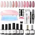 Modelones Gel Nail Polish Kit with U V Lamp Portable LED Dryer Lamp, 6 Colors Soak Off Pastel Pink Gel Nail Polish Set/Gel Top & Base Coat/Essential Manicure Tools Nail Art Kit for Beginner