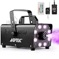 Smoke Machine, AGPTEK Fog Machine with 13 Colorful LED Lights Effect, 500W and 2000CFM Fog with 1 Wired Receiver and 2 Wireless Remote Controls, Perfect for Wedding, Halloween, Party and Stage Effect