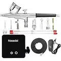 Nasedal Dual-Action Airbrush Auto-stop Compressor kit with 0.3mm Air Brush Spray Gun Air Compressor for Cake Decorating Model Painting Shoes Nail Art Clothes Cookies DIY Tool