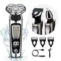 Electric Shavers Men, Qhecomce Wet and Dry Rechargeable Cordless Men's Electric Beard Shavers Electric Razor for Men Face 3 In 1 Waterproof Rotary Shaver