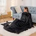 Aisbo Decke mit Ärmeln Kuscheldecke Schwarz - Flauschige Ärmeldecke Erwachsene TV Decke zum Anziehen Warme Ganzkörperdecke, Übergroße Fernsehdecke Tragbare Profi Anziehdecke mit Füßen Wearable Blanket