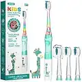 Seago Enfants Brosse À Dents Électrique pour 3-12 Ans avec Minuteur Intelligente et Lampes à LED de Couleur et 4 Douces Têtes de Brosse pour Kids Filles et Garçons SGEK6/SG977 (Vert FR)