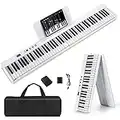 COSTWAY 88-Key Foldable Digital Piano Keyboard, Full Size Semi-Weighted Keyboards with MIDI, Split Function, Sustain Pedal & Carrying Bag, Portable Electric Pianos for Beginner, Kids, Adult (White)