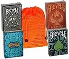 Playing Card Custom Bundle - Bicycle Fyrebird, Aviary, Dark Mode & Sea King with Orange Mesh Storage Pouch