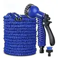 100FT / 150FT / 200FT Magic Stretch Flexible Expandable 3 x Expanding Garden Hose Pipe Natural Triple Layer Light Weight Non Kink with 7 Setting Professional Water Spray Nozzle Gun (75 feet)