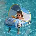 Toddler Pool Float Inflatable Car Baby Swim Float with Adjustable Sun Canopy and Safety Seat Pool Toys for Kids 1-4 Years (Blue Sports Car)