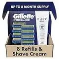 Gillette ProGlide Mens Razors 8 Razor Blade Refills Plus Gillette PURE Mens Soothing Shaving Cream with Aloe, 6 oz