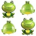 4Pcs Frog Balloons Decorations, 2Pcs Large Green Frog Mylar Foil Balloons 2Pcs Medium Green Balloons for Animal Frog Reptile Themed Birthday Baby Shower Garden Party Supplies