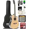 Pyle Cutaway Acoustic Electric Guitar and Amp Kit, 4/4 Scale Spruce Wood Steel String Instrument w/ Practice Amplifier, 41",White