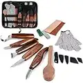 Wood Carving Tools Set, Hook Carving Knife, Detail Wood Knife, Whittling Knife, Oblique Knife, Trimming Knife for Spoon Bowl Cup Pumpkin Woodwork, Chip Carving Knife Kit with Zipper Bag for Beginners