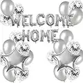 Fechy Welcome Home Letter Balloon Banner with Star Confetti Balloons for Home Family Party Decorations(24 Pack) (Silver)