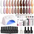 Beetles 12 Colors Pastel Pink Nudes Gel Nail Polish Starter Kit with Light 48W Nail Lamp Gel Base Top Coat Peach Glitter Gel Glitter Powder Nail Art Rhinestone Gems Christmas Manicure Kit