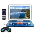 YOOHOO 16.9'' Portable DVD Player with 14.1'' Large Swivel Screen, DVD Player Portable with 6Hrs Rechargeable Battery,Mobile DVD Player for Kids,Sync TV, Support USB SD Card with Car Charger(Blue)