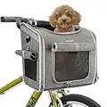 BABEYER Cesta de bicicleta para perro, mochila expandible de lados suaves con 4 puertas abiertas, 4 ventanas de malla para perros pequeños, gatos, cachorros, color gris