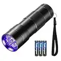 Fulighture UV Torch, Pets Black Light 12LED 395nm, Dogs/Cats Urine Detector, Ultraviolet Flashlight Find Dry Stains on Carpets/Rugs/Floor with Batteries Included