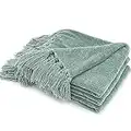 RECYCO Throw Blanket Soft Cozy Chenille Throw Blanket with Fringe Tassel for Couch Sofa Chair Bed Living Room Gift (Sage, 50'' x 60'')