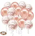 Rose Gold Confetti Latex Balloons, 50 Pack 12 inch Birthday Balloons with 65 Feet Rose Gold Ribbon for Party Wedding Bridal Shower Decorations