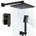 KES Shower Faucet Shower System Bathroom Rainfall Shower Head Rain Mixer Shower Combo Set Wall Mount Matte Black (Including Shower Faucet Rough-in Valve Body and Trim), XB6223-BK