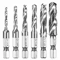 6 Pezzi Punte Trapano, Maschi Countersink Tap Drill Bit HSS Imposta Combinazione Attacco Filettare e Svasare l’imboccatura Innesto Esagonale Standard Titanio Tap Trapano, non per Metallo Duro