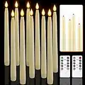 PChero Lot de 10 bougies coniques LED avec télécommande, sans flamme, vacillantes, à piles, ivoire, pour la maison, la cheminée, la décoration d'Halloween, de Noël - Jaune chaud