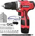 GardenJoy Cordless Power Drill Set: 12V Electric Drill with Fast Charger 3/8-Inch Keyless Chuck 2 Variable Speed 24+1 Torque Setting Power Tools Kit and 30pcs Drill/Driver Bits