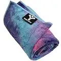 Yoga Mate Soft, Sweat Absorbent, Non-Slip Bikram Yoga Mat Size Towel, Blue & Pink Tie Dye | Blue Trim
