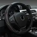 FREESOO Steering Wheel Cover Car, Universal 38CM PU Leather steering wheel cover, steering wheel protector cover, universal 38CM soft steering wheel cover protection anti slip Black 1601