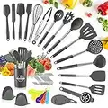 TWBEST Utensilios de Cocina de Silicona,44pcs Juego de Utensilios de Cocina,Utensilios Cocina de Silicona Antiadherente,Resistente al Calor,Cucharas de Cocina,Cucharas de Drenaje-Gris Oscuro