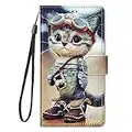 Miagon PU Cuir Coque pour Samsung Galaxy S10e,Coloré Motif Portefeuille Étui Housse Cover avec Stand Support Porte-Cartes de Crédit,Verre Chat