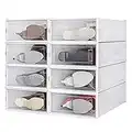 PARANTA 8-Piece Boot Shoe Storage Box, Stackable Clear Plastic Shoe Organizer, with Clear Door For Storing Women Shoes 20.5" x 12.5" x 5.5"