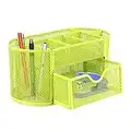 Geoyien Organizer Cancelleria Scrivania,Portapenne con Cassetto Organizer per Scuola,Portapenne con Cassetto,Organizer portapenne in metallo con 8 scomparti e 1 cassetto per ufficio domestica Verde