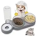 Double Gamelle Chat et Chien Surélevée, 3 en 1 Distributeurs Automatique d'eau et Nourriture pour Animaux de Compagnie, Incliné à 15°Double Bol de Nourriture, pour Les Chats et Les Chiots (Gris)