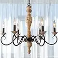 Cawabien French Country Chandelier-Rust Imitation Wood Finish Farmhouse Chandelier 6 Lights Fixture for Dining Living Room, Bedroom, Kitchen, Stairway, Bathroom,Black Arm Metal Finish(Dia 23.3”)