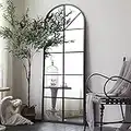 ZMYCZ Floor Full Length Mirror, Black Arched-Top Mirror Full Length, Large Window Pane Mirror, Wall Mounted Mirror, 65"x22" Standing Mirror Hanging or Leaning, Body Mirrors for Bedroom, No Stand