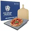 Kit Pizza en Pierre de lave Etna - plaque réfractaire en pierre de lave de l’Etna pour pizza et pain, 39 x 35 x 2 cm + pelle