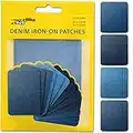 ZEFFFKA Premium Quality Denim Iron-on Jean Patches Inside & Outside Strongest Glue 100% Cotton Assorted Shades of Blue Repair Decorating Kit 12 Pieces Size 3" by 4-1/4" (7.5 cm x 10.5 cm)