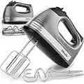 Mueller Electric Hand Mixer, 5 Speed 250W Turbo with Snap-On Storage Case and 4 Stainless Steel Accessories for Easy Whipping, Mixing Cookies, Brownies, Cakes, and Dough Batters